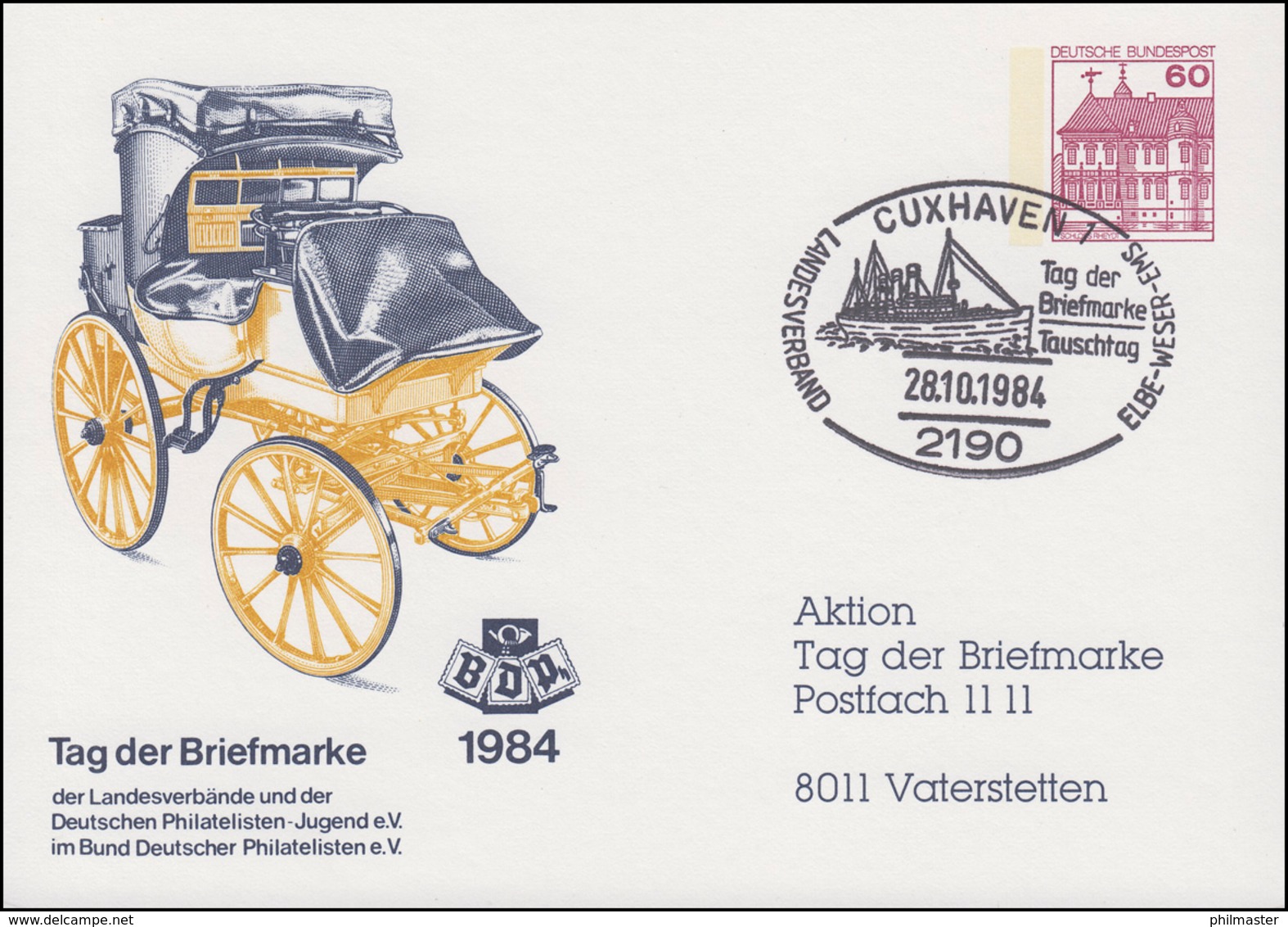 Privatpostkarte PP 106/164b Tag Der Briefmarke SSt CUXHAVEN 28.10.1984 - Otros & Sin Clasificación