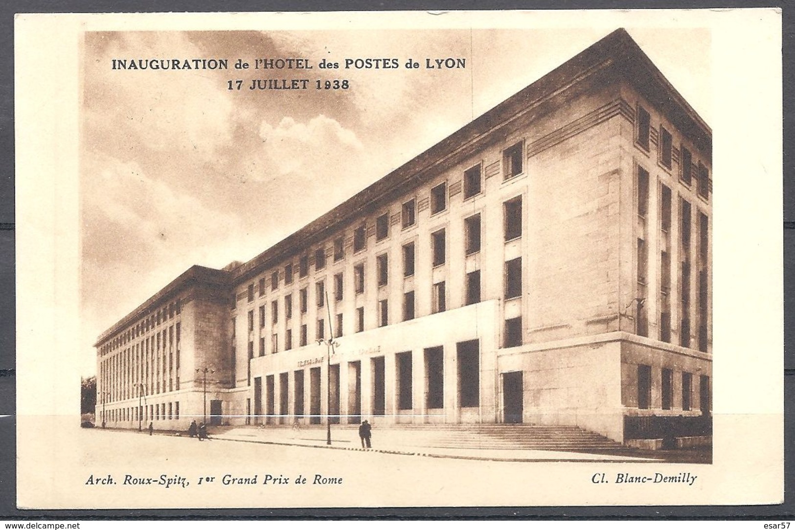 Carte Maximum Inauguration De L'hôtel Des Postes De Lyon Le 17 Juillet 1938 - 1930-1939