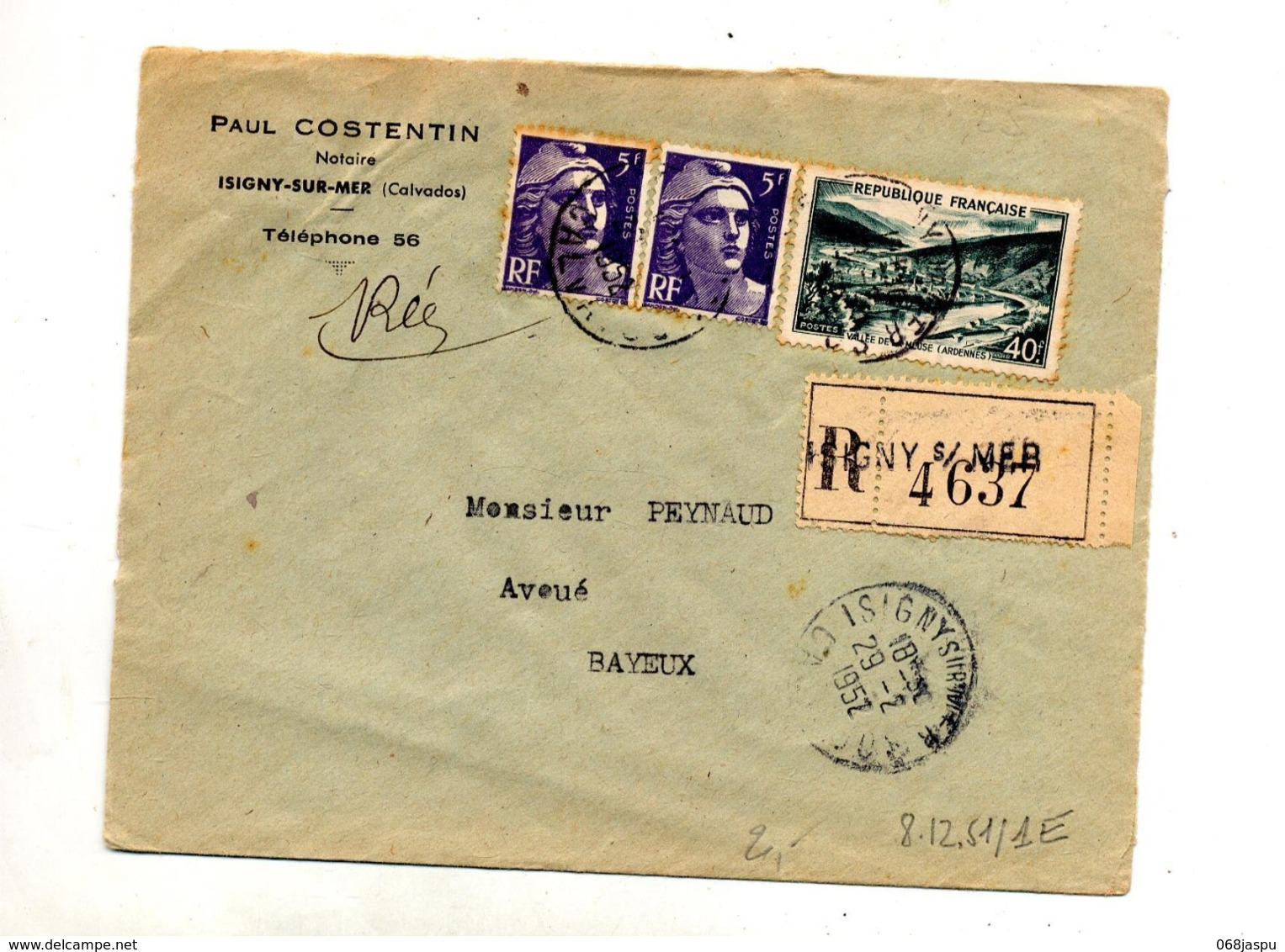 Lettre Recommandée Isigny Sur Meuse Gandon - Manual Postmarks