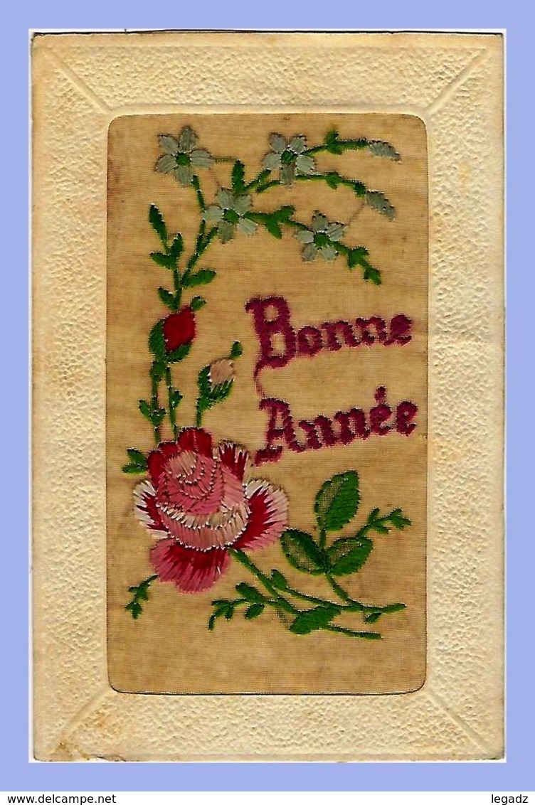 CPA Fantaisie - Brodée - Bonne Année  // Rose Et Myosotis - Ricamate