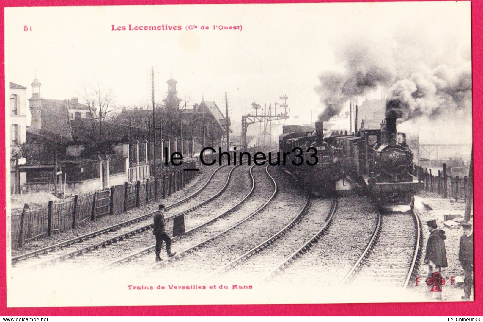 Locomotives De La Cie De L'Ouest---Trains De Versailles Et Du Mans----beau Plan --animé - Gares - Avec Trains