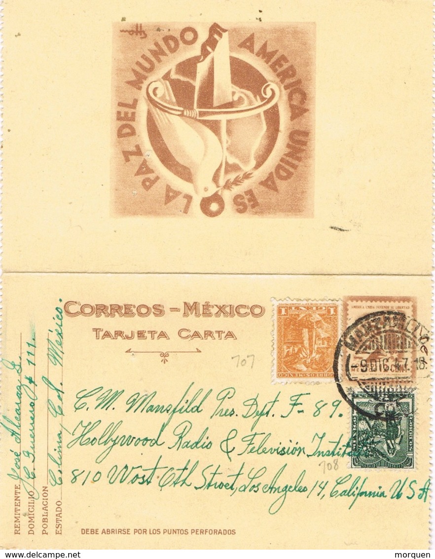 34453. Entero Postal MANZANILLO (Colima) Mexico 1947. Slogan America Unida Por La Paz - México