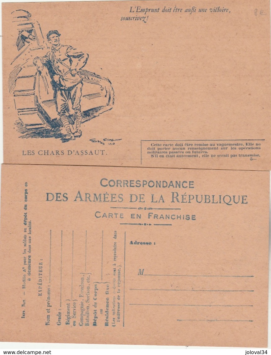 Carte Franchise Militaire Type A2 Illustration 5 Les Chars D' Assaut Dessin Scott - Propagande Pour Emprunt Libération - Brieven En Documenten