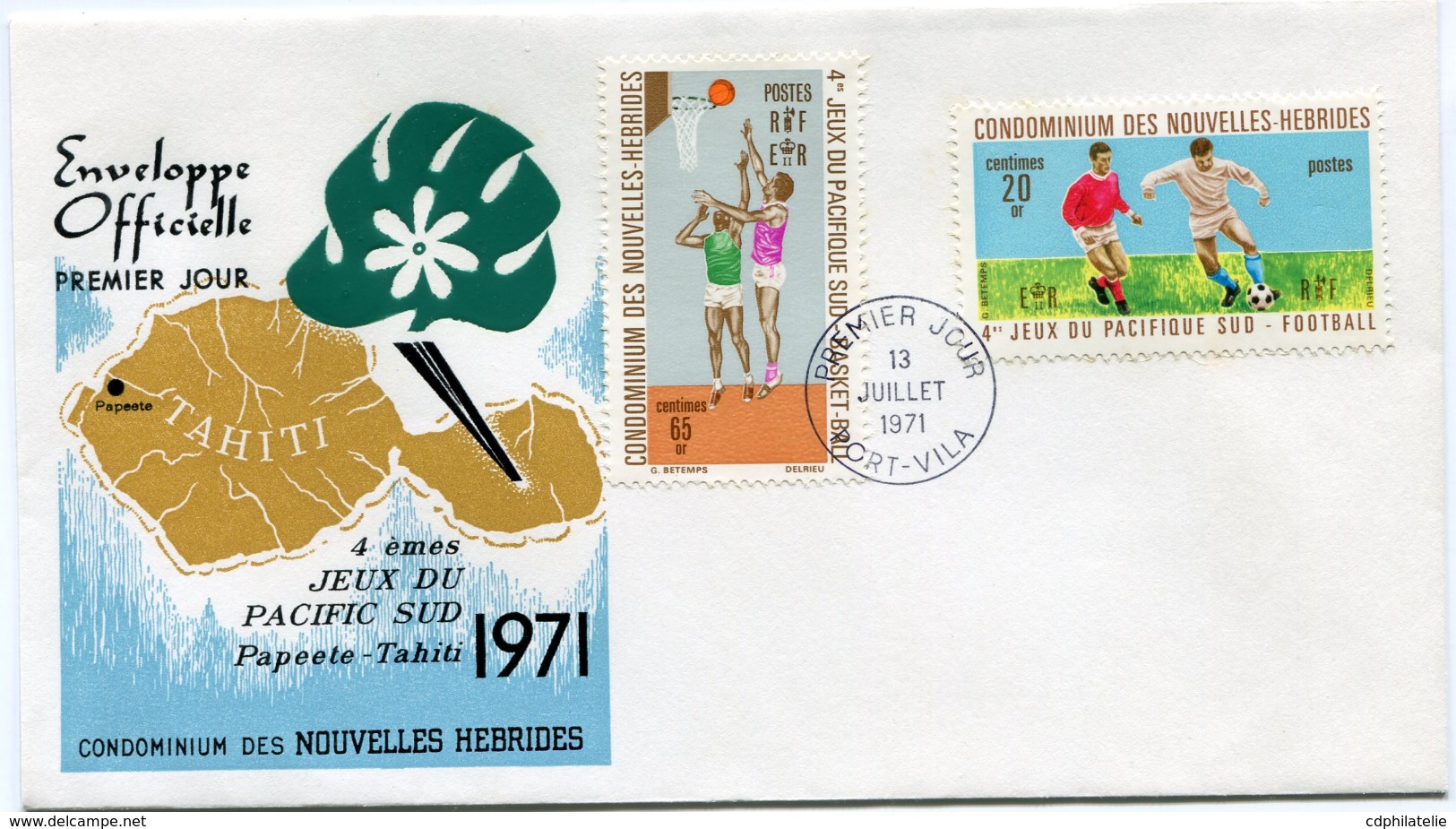 NOUVELLES-HEBRIDES ENVELOPPE 1er JOUR DES N°308/309 4e JEUX DU PACIFIQUE SUD OBLITERATION PORT-VILA 13 JUILLET 1971 - FDC