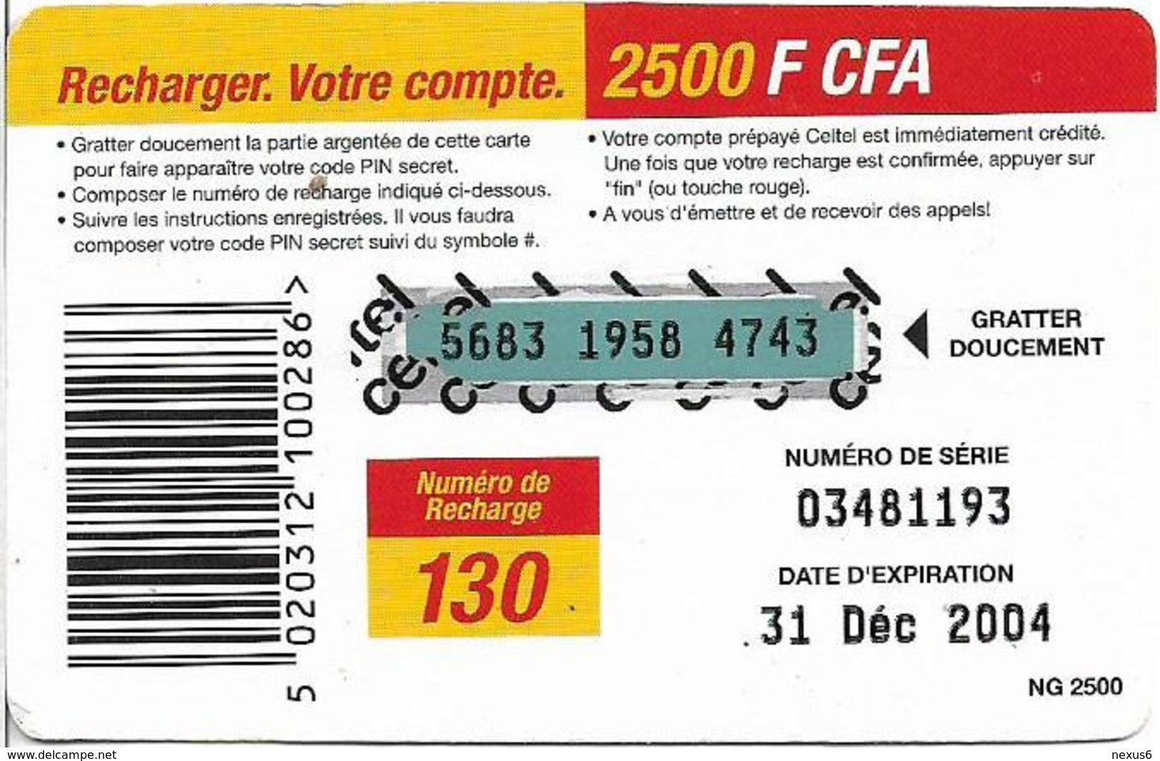 Niger - Celtel - 3 Boys, Prepaid 2.500Fcfa, Exp.31.12.2004, Used - Niger