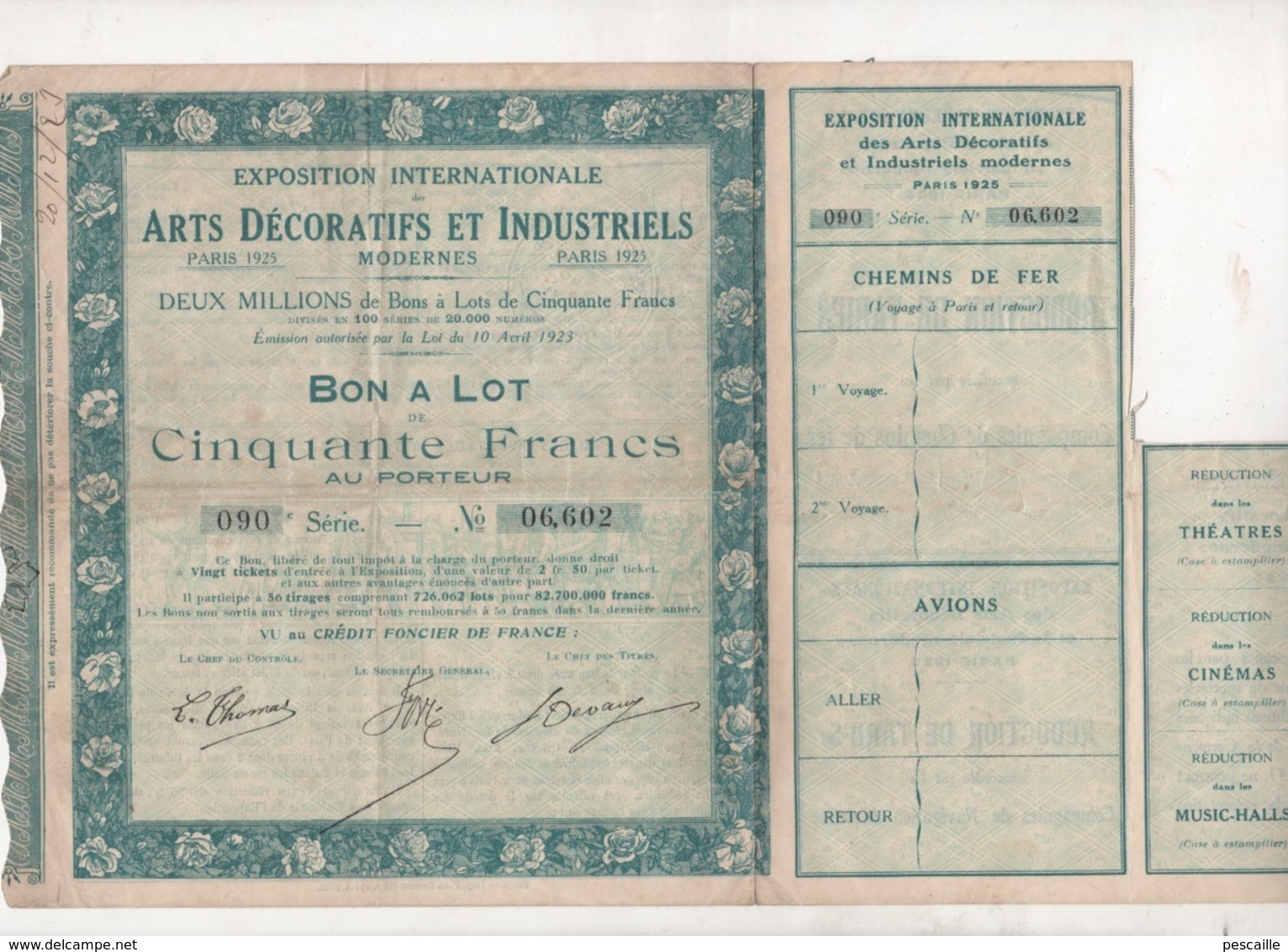 BON A LOT DE CINQUANTE FRANCS - EXPOSITION INTERNATIONALE DES ARTS DECORATIFS ET INDUSTRIELS MODERNES PARIS 1925 - Tourisme