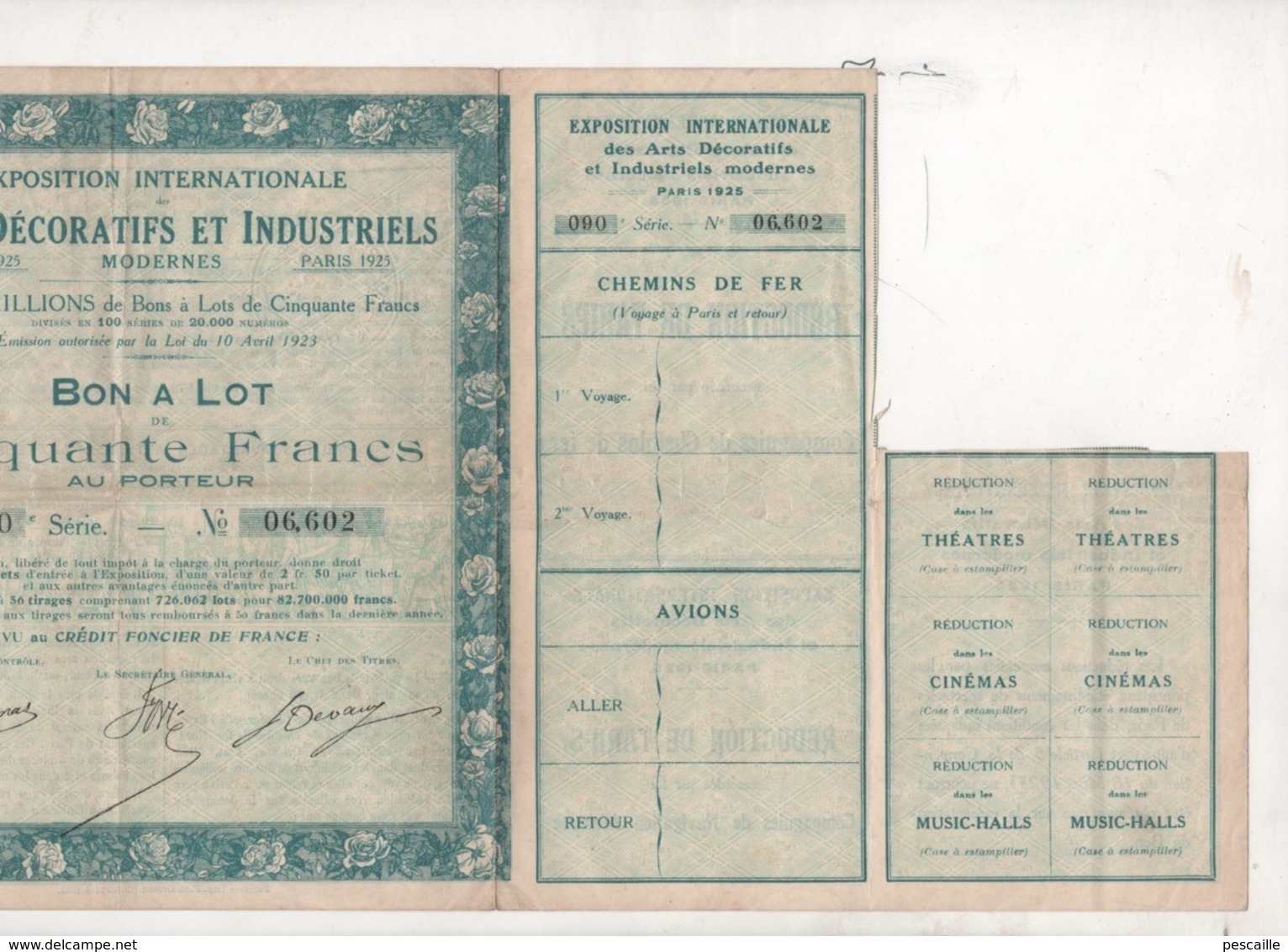 BON A LOT DE CINQUANTE FRANCS - EXPOSITION INTERNATIONALE DES ARTS DECORATIFS ET INDUSTRIELS MODERNES PARIS 1925 - Tourismus