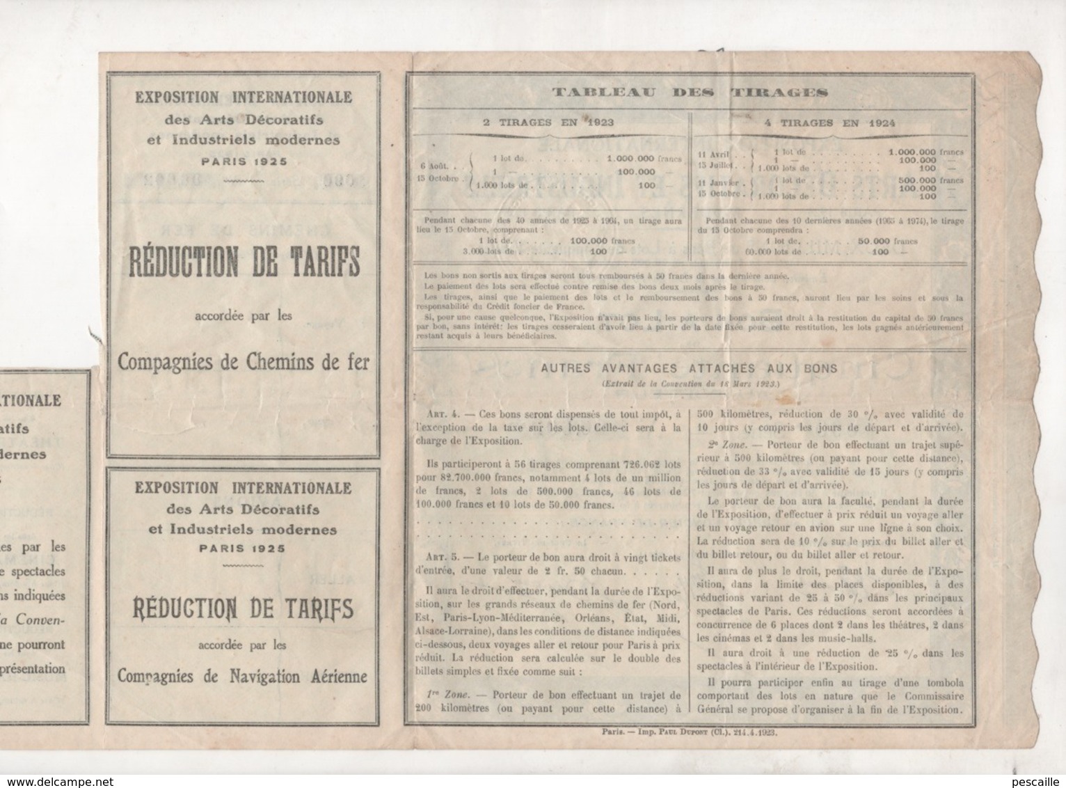 BON A LOT DE CINQUANTE FRANCS - EXPOSITION INTERNATIONALE DES ARTS DECORATIFS ET INDUSTRIELS MODERNES PARIS 1925 - Tourismus