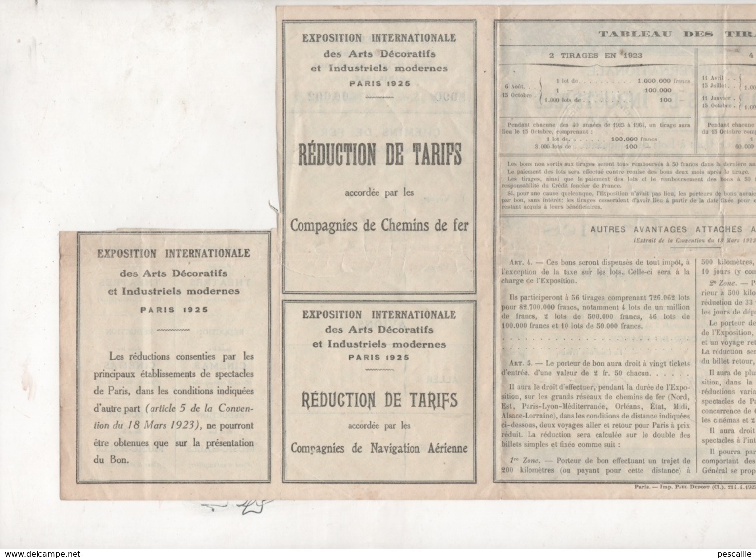 BON A LOT DE CINQUANTE FRANCS - EXPOSITION INTERNATIONALE DES ARTS DECORATIFS ET INDUSTRIELS MODERNES PARIS 1925 - Tourism