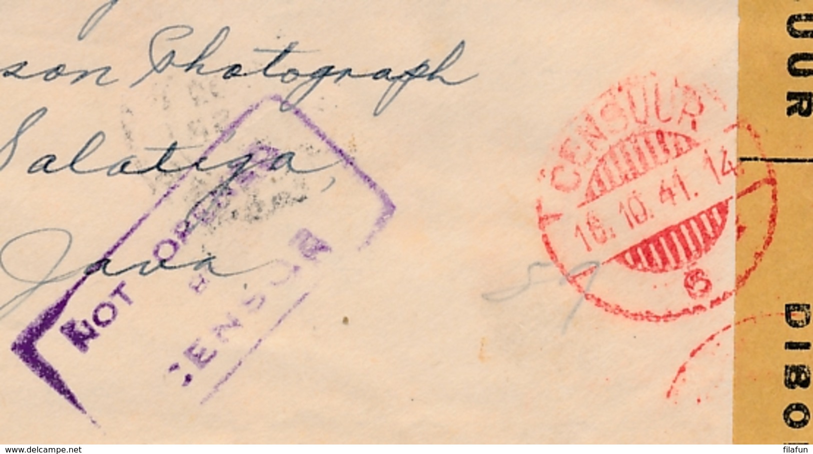 HongKong - Nederlands Indië - 1941 - 4 Stamps On Cover - Not Opened By Censor & Censored Censuur/6 Naar Salatiga - Nederlands-Indië