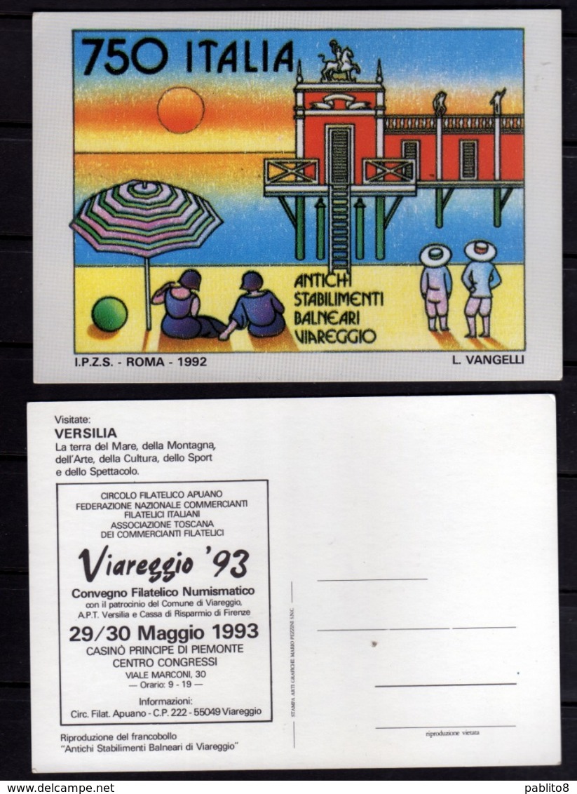 ITALIA 1992 ANTICHI STABILIMENTI BALNEARI VIAREGGIO 93 CONVEGNO FILATELICO 1993 CARTOLINA NUOVA UNUSED CARD - Viareggio