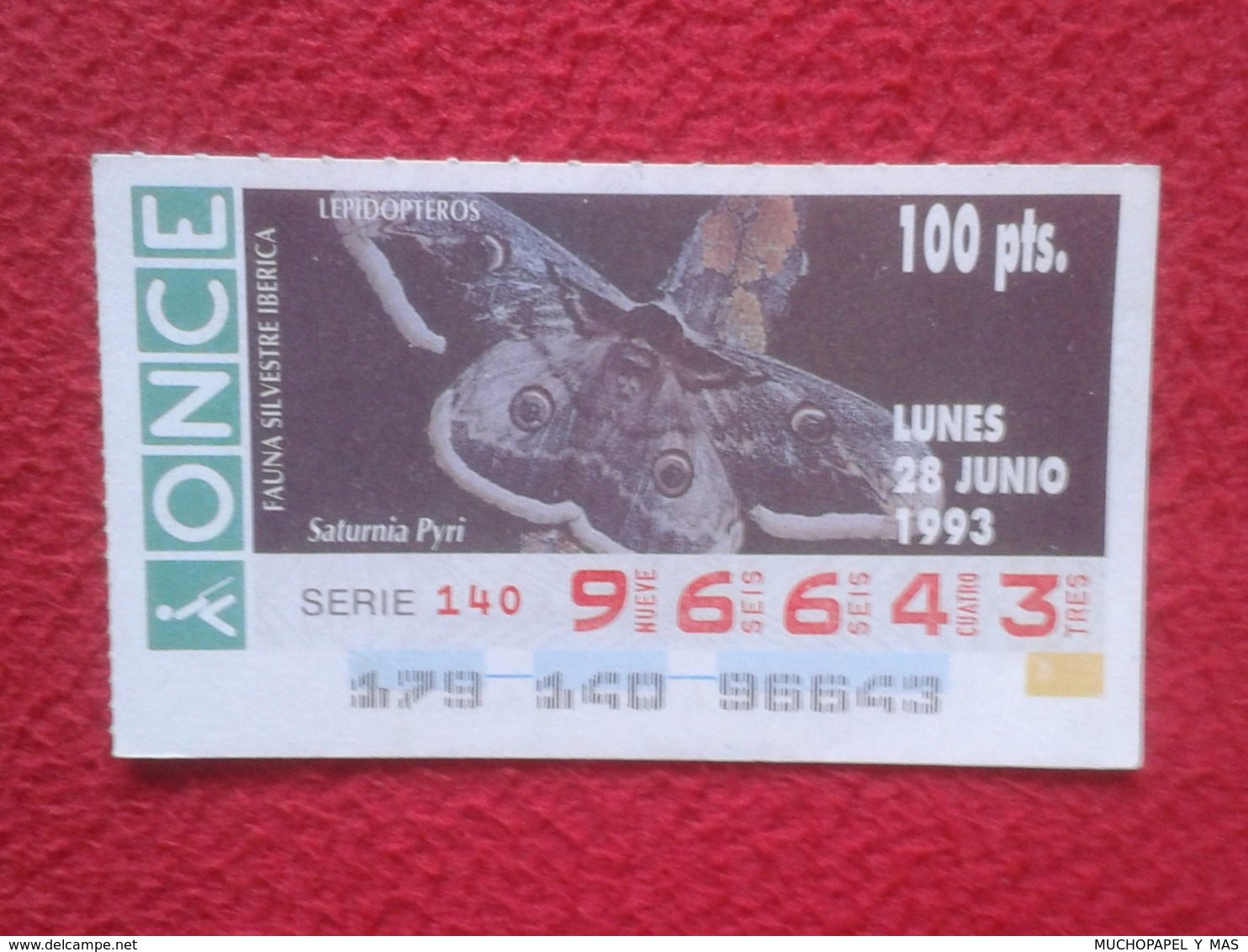 CUPÓN DE ONCE 1993 LOTTERY LOTERIE SPAIN LOTERÍA FAUNA FAUNE IBÉRICA MARIPOSA BUTTERFLY PAPILLON LEPIDÓPTEROS VER FOTO.. - Billetes De Lotería