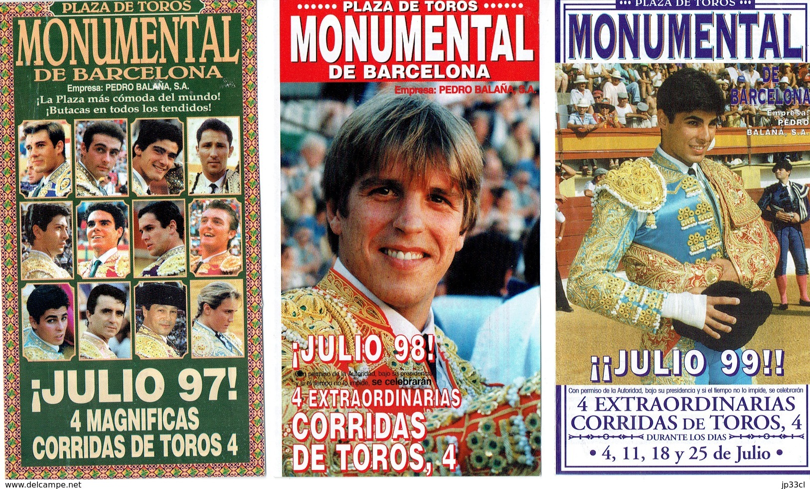 3 Dépliants-annonces De Corrida : Plaza De Toros Monumental De Barcelona (Julio 1997.1998.1999) - Publicités