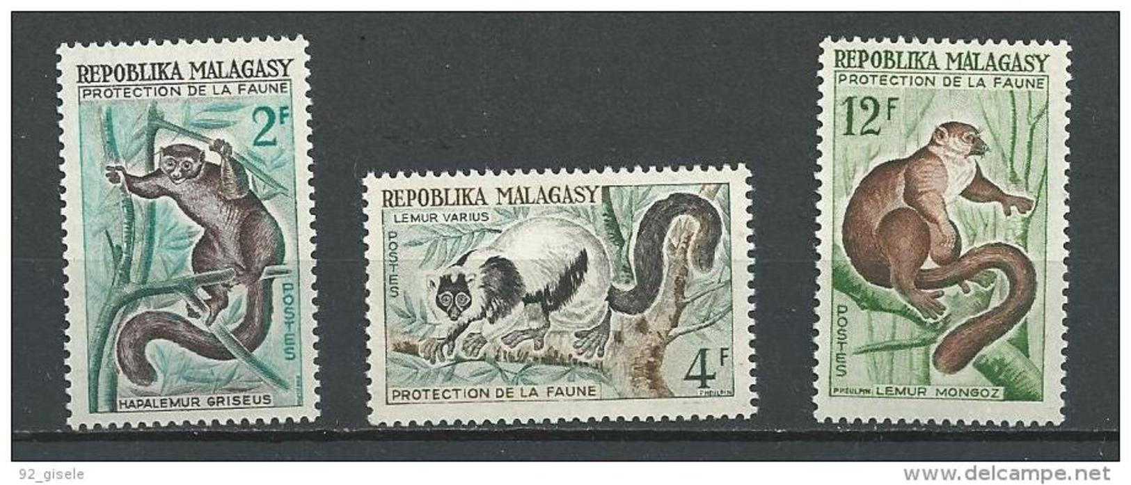 Madagascar YT 357 à 359 " Lémuriens " 1961 Neuf** - Madagascar (1960-...)