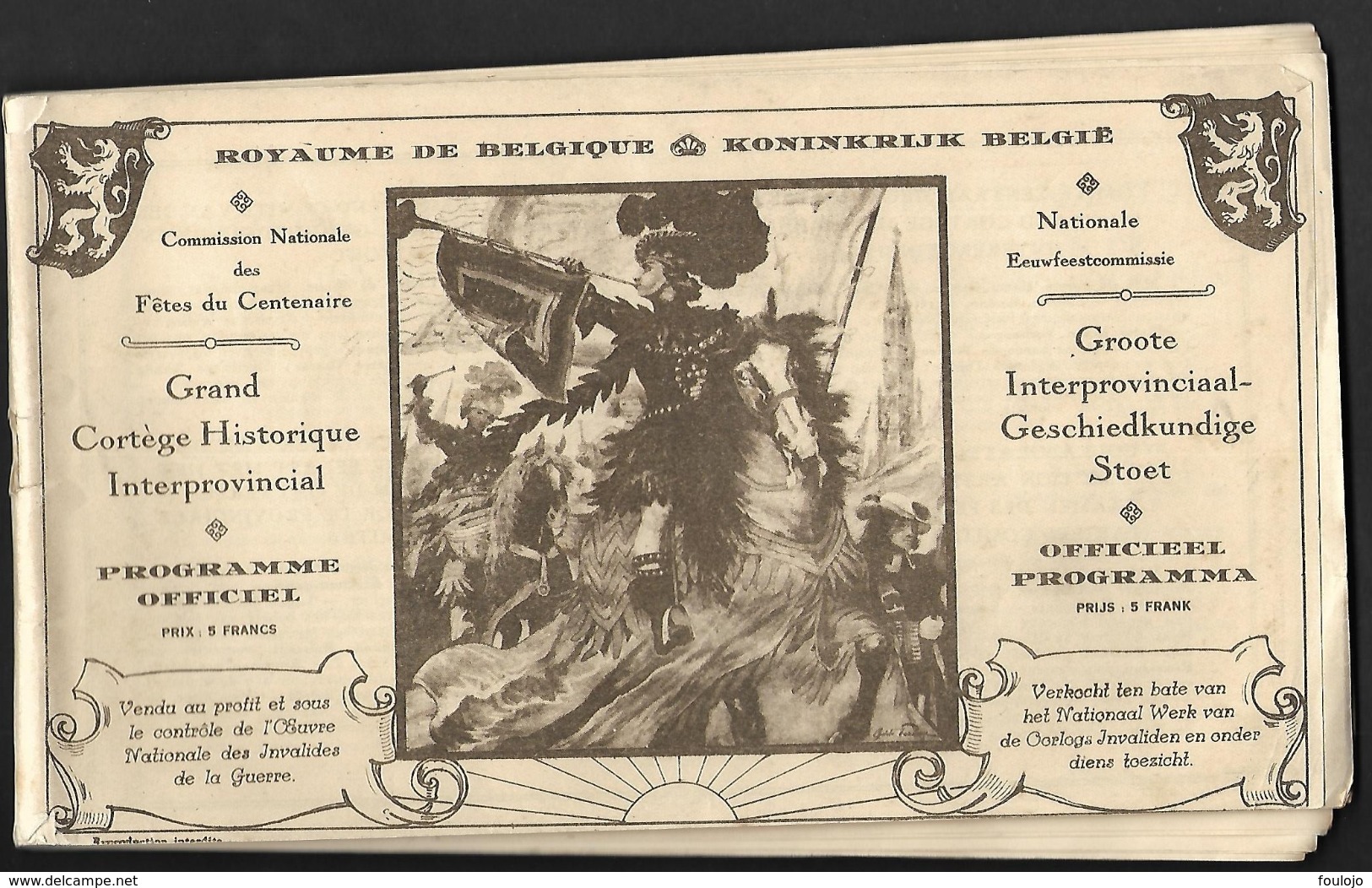 Belgique - Commission Nationale Des Fêtes Du Centenaire - Grand Cortège Interprovincial - Programme Officiel - (Lot 307) - Programmi