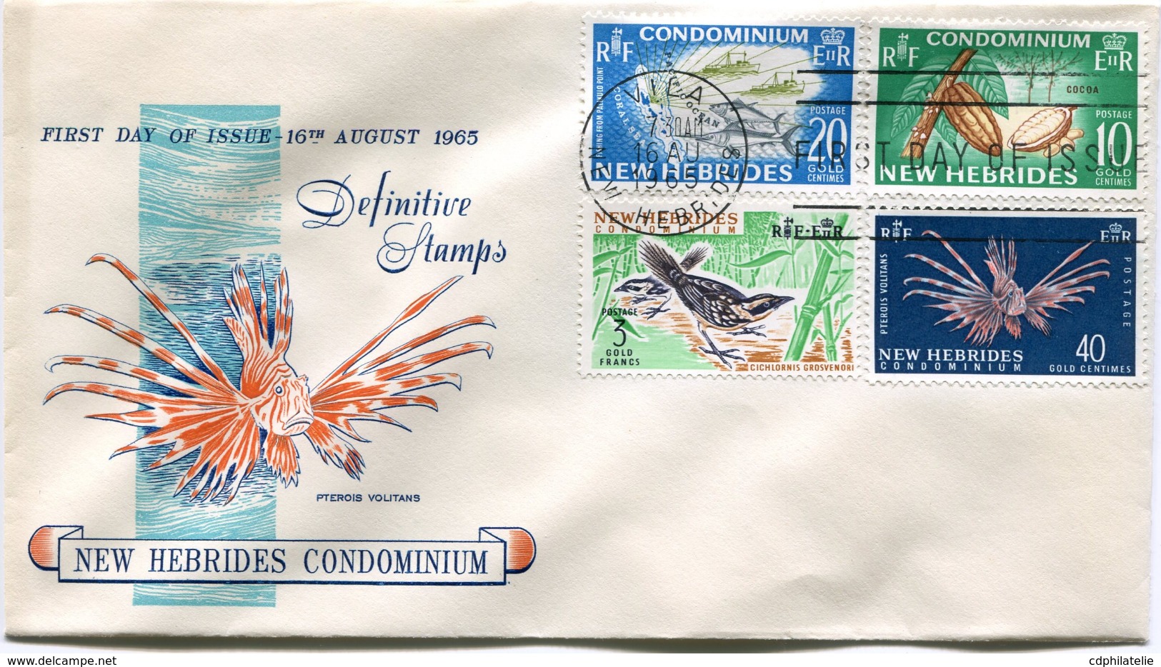 NOUVELLES-HEBRIDES ENVELOPPE 1er JOUR DES N°219/222 SERIE COURANTE OBLITERATION VILA 16 AU 1965 - FDC