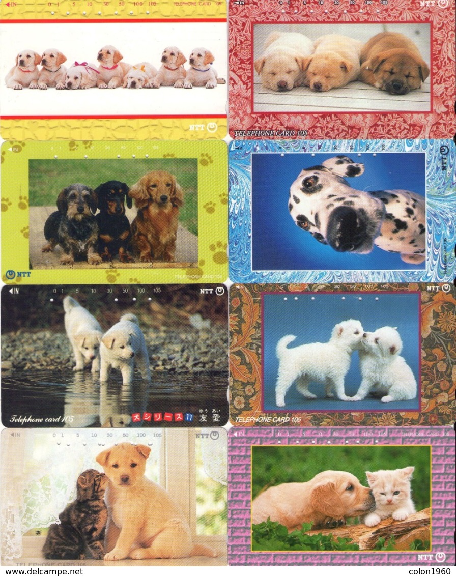 LOTE DE 8 TARJETAS TELEFONICAS DE JAPON. (PERROS - DOGS - CHIENS). (194) - Perros