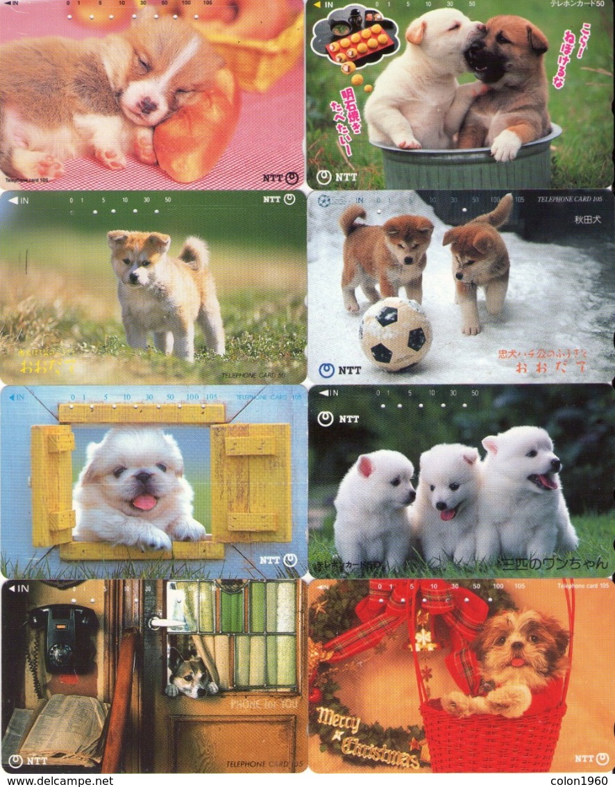 LOTE DE 8 TARJETAS TELEFONICAS DE JAPON. (PERROS - DOGS - CHIENS) (191) - Perros