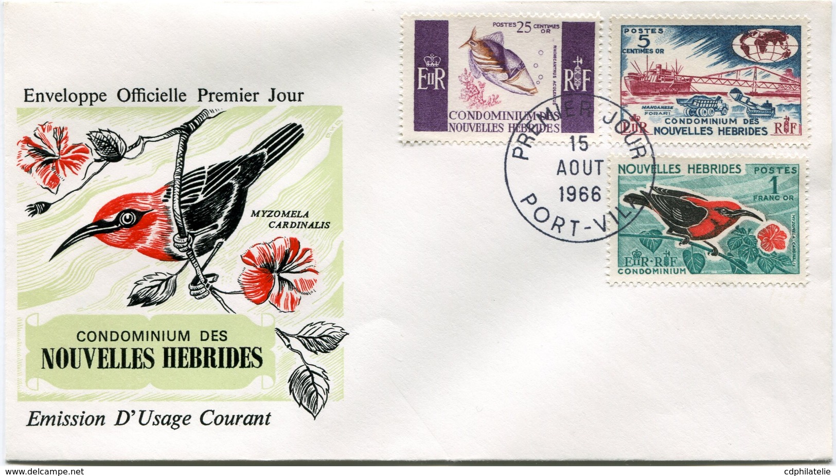 NOUVELLES-HEBRIDES ENVELOPPE 1er JOUR DES N°239/241 SERIE COURANTE OBLITERATION PORT-VILA 15 AOUT 1966 - FDC