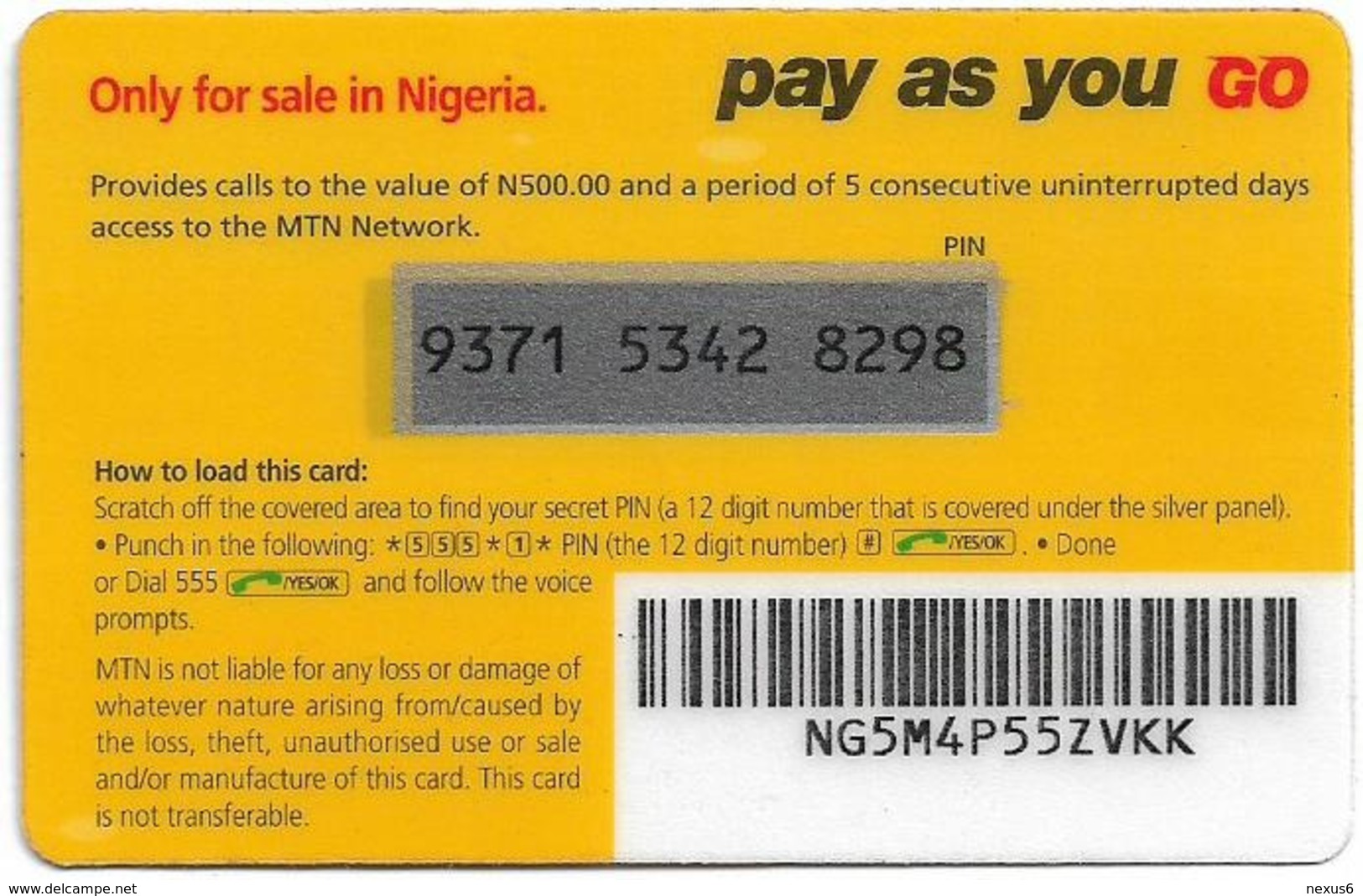 Nigeria - MTN - All In One, Pay As You Go (Big Logo), 500₦, Used - Nigeria