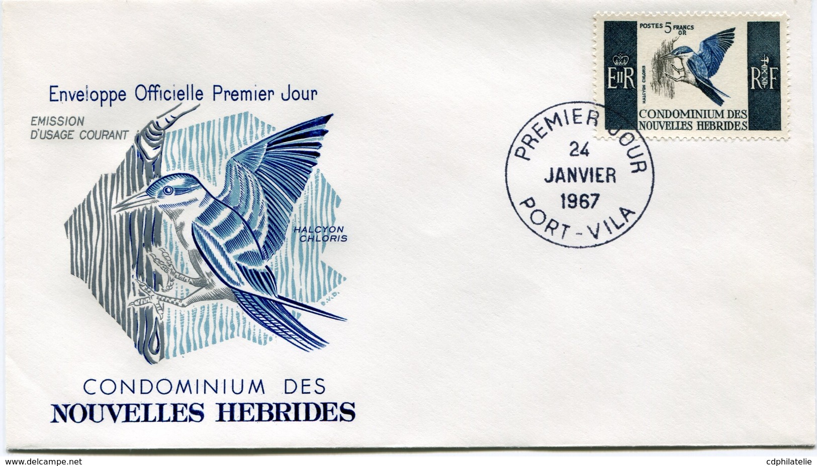 NOUVELLES-HEBRIDES ENVELOPPE 1er JOUR DU N°255 SERIE COURANTE OBLITERATION PORT-VILA 24 JANVIER 1967 - FDC