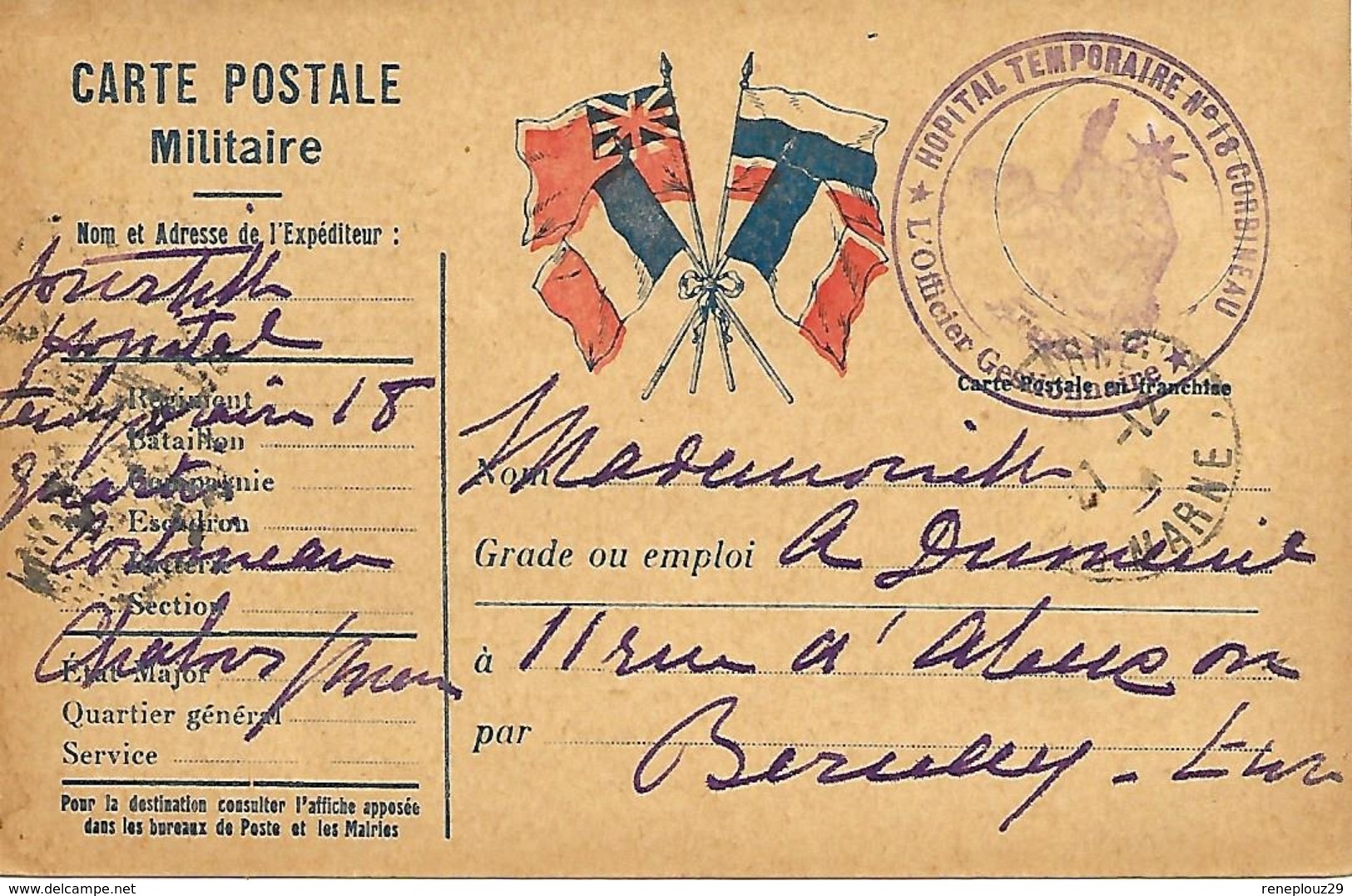 51-Lot De 11 Cachets D'Hôpitaux De La Marne (9 Sur CP+ 2 Sur Lettres) En 14/18 - Guerre De 1914-18