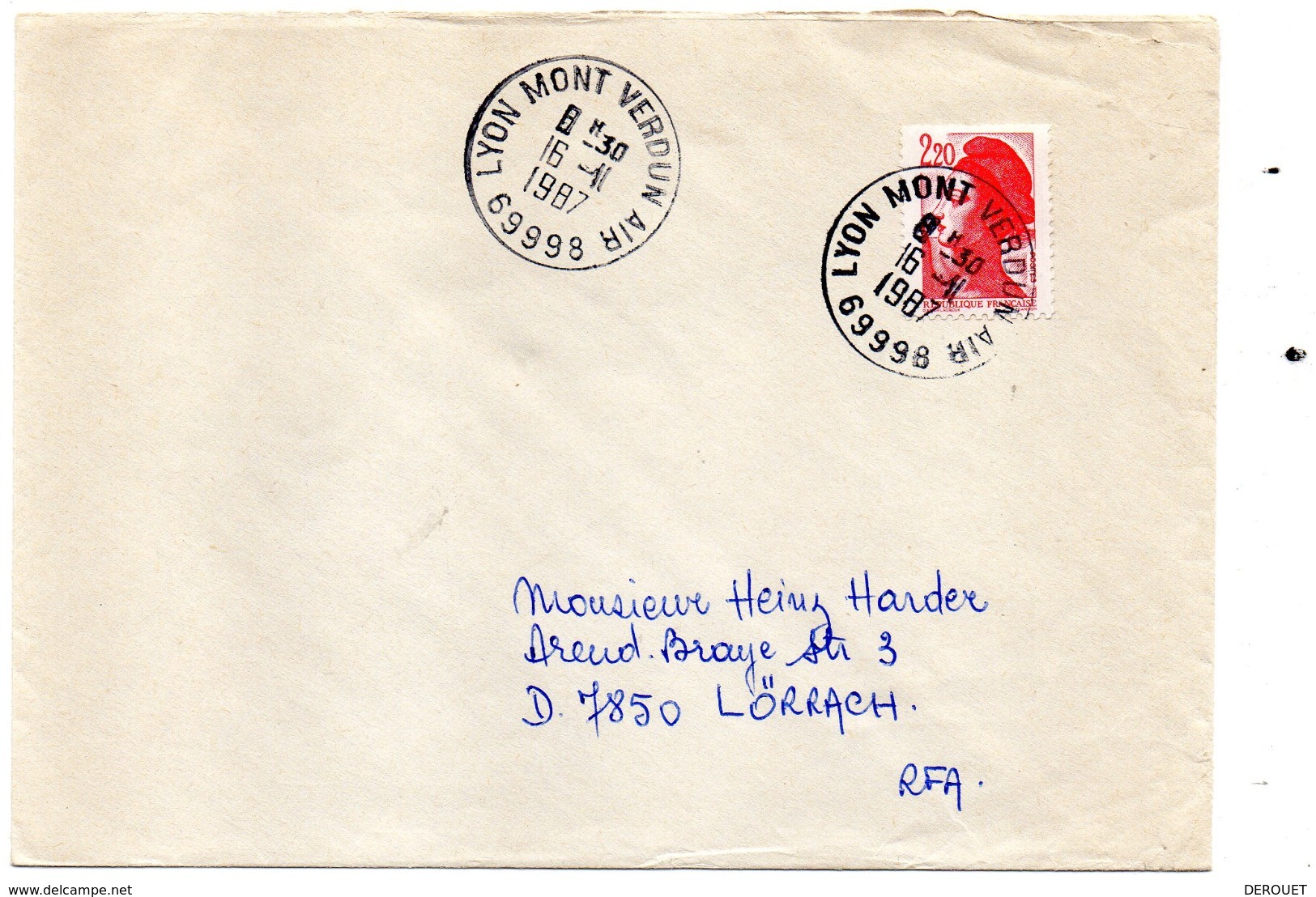 Base Aérienne De Lyon Mont Verdun - Cachet Rond Air - 1960-.... Lettres & Documents