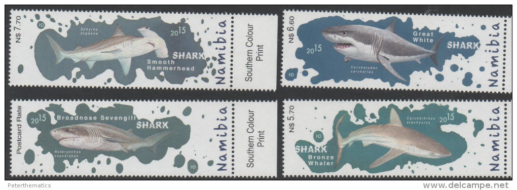 NAMIBIA, 2015, MNH,MARINE LIFE, SHARKS, WHITE SHARKS, HAMMERHEAD SHARKS,  4v - Marine Life