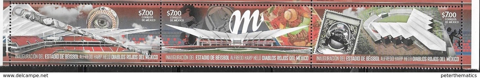 MEXICO, 2019, MNH, SPORTS, BASEBALL, INAUGURATION OF BASEBALL STADIUM ALFREDO HARP HELÚ, RED DEVILS OF MEXICO,3v - Baseball