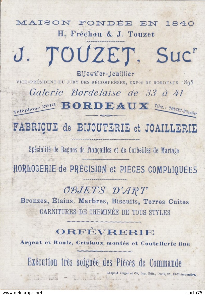 Chromos - Publicité Bijoutier Joaillier Touzet Bordeaux - Horlogerie - Style Empire - Mme Récamier - Autres & Non Classés