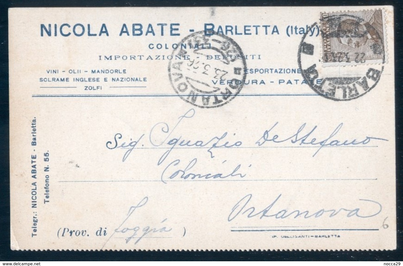 BARLETTA - 1926 - CARTOLINA COMMERCIALE - ABATE COLONIALI (INT292) - Barletta