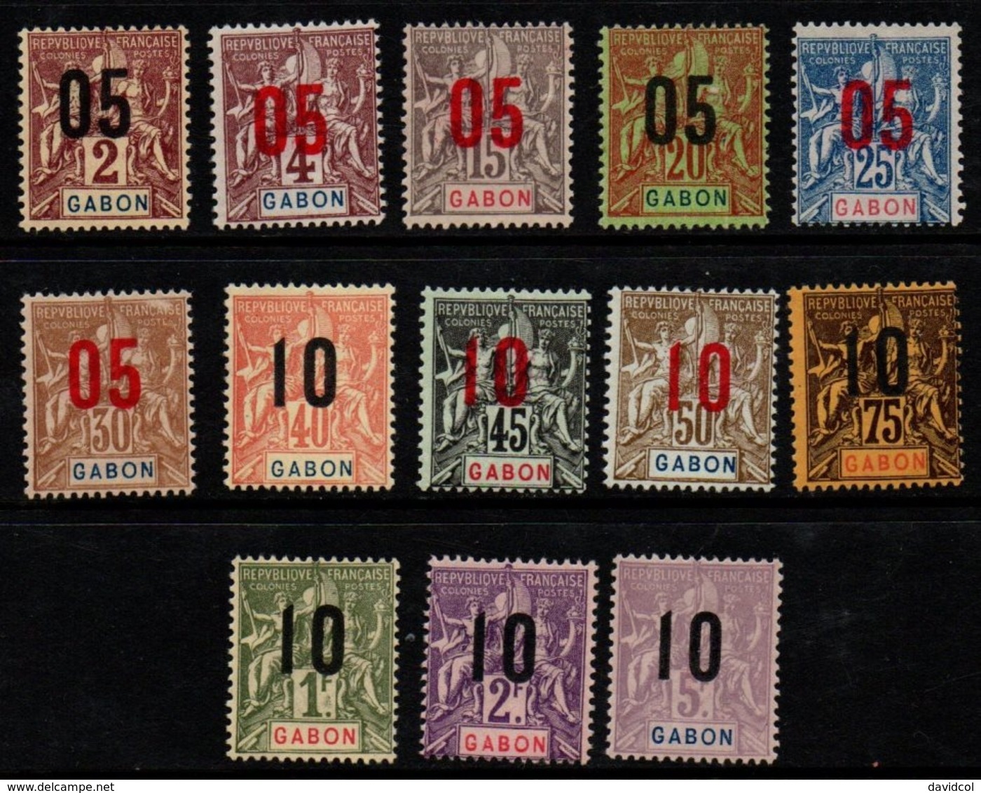 S329.-. GABON - 1912 - SC#: 72-84 - MNG - SURCHARGED - Unused Stamps