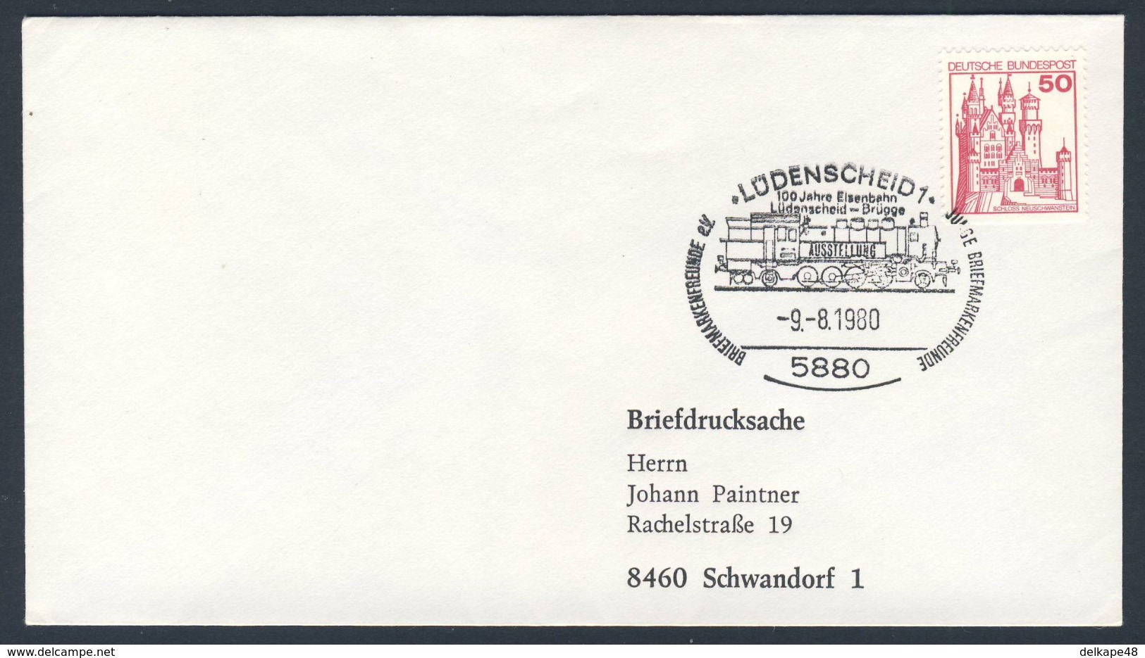 Deutschland Germany 1980 Brief Cover - 100 Jahre Eisenbahn Lüdenscheid - Brügge - Ausstellung / Railway - Exhibition - Treinen