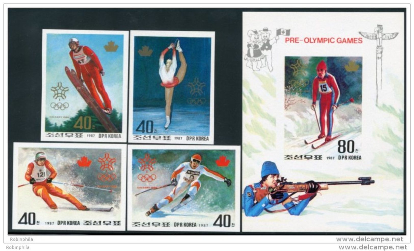 Korea 1987, SC #2693-97, Imperf 4V+S/S, Winter Olympic Games - Winter 1988: Calgary