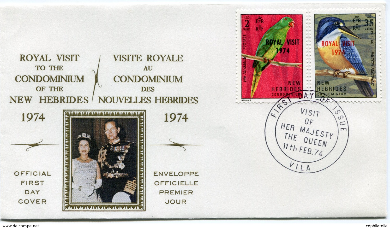 NOUVELLES-HEBRIDES ENVELOPPE 1er JOUR DES N°388/389 VISITE ROYALE OBLITERATION VILA 11 FEB 74 - FDC