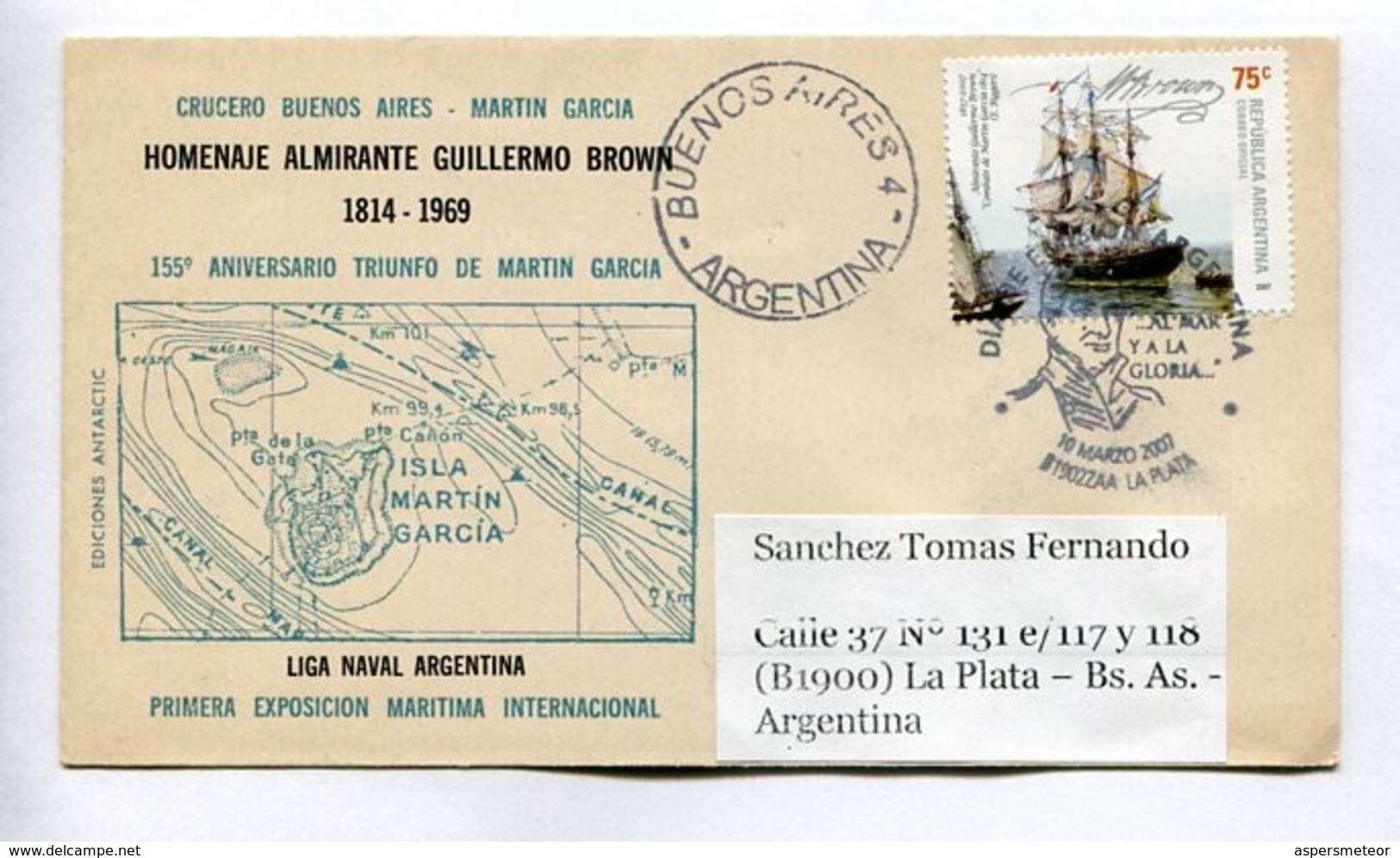 HOMENAJE ALMIRANTE GUILLERMO BROWN 1814-1969 - 155° ANIVERSARIO TRIUNFO DE MARTIN GARCIA. ENVELOPE ARGENTINA FDC. -LILHU - Otros & Sin Clasificación