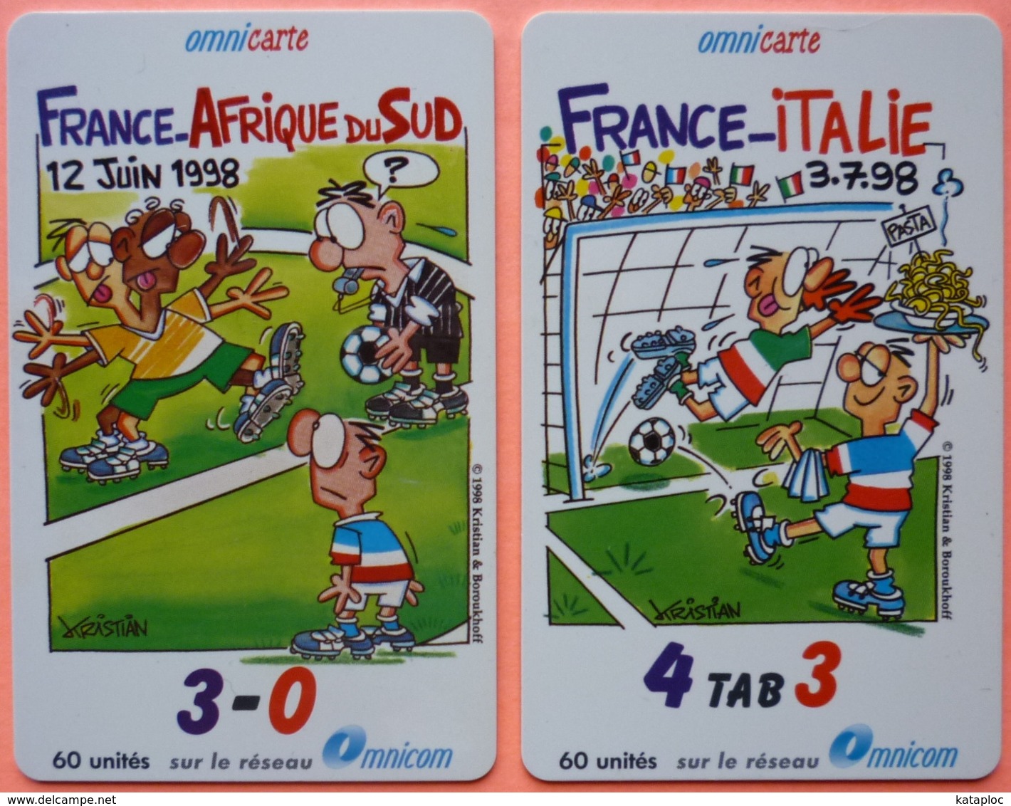 LOT DE 2 CARTES TELEPHONIQUES PREPAYEES - OMNICOM - FRANCE 98 - ITALIE AFRIQUE DU SUD - 2 SCANS - Andere & Zonder Classificatie