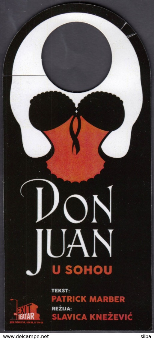 Croatia 2019 / Don Juan In Soho / Exit Theatre Zagreb / Advertising, Door Hanger Sign Card - Advertising