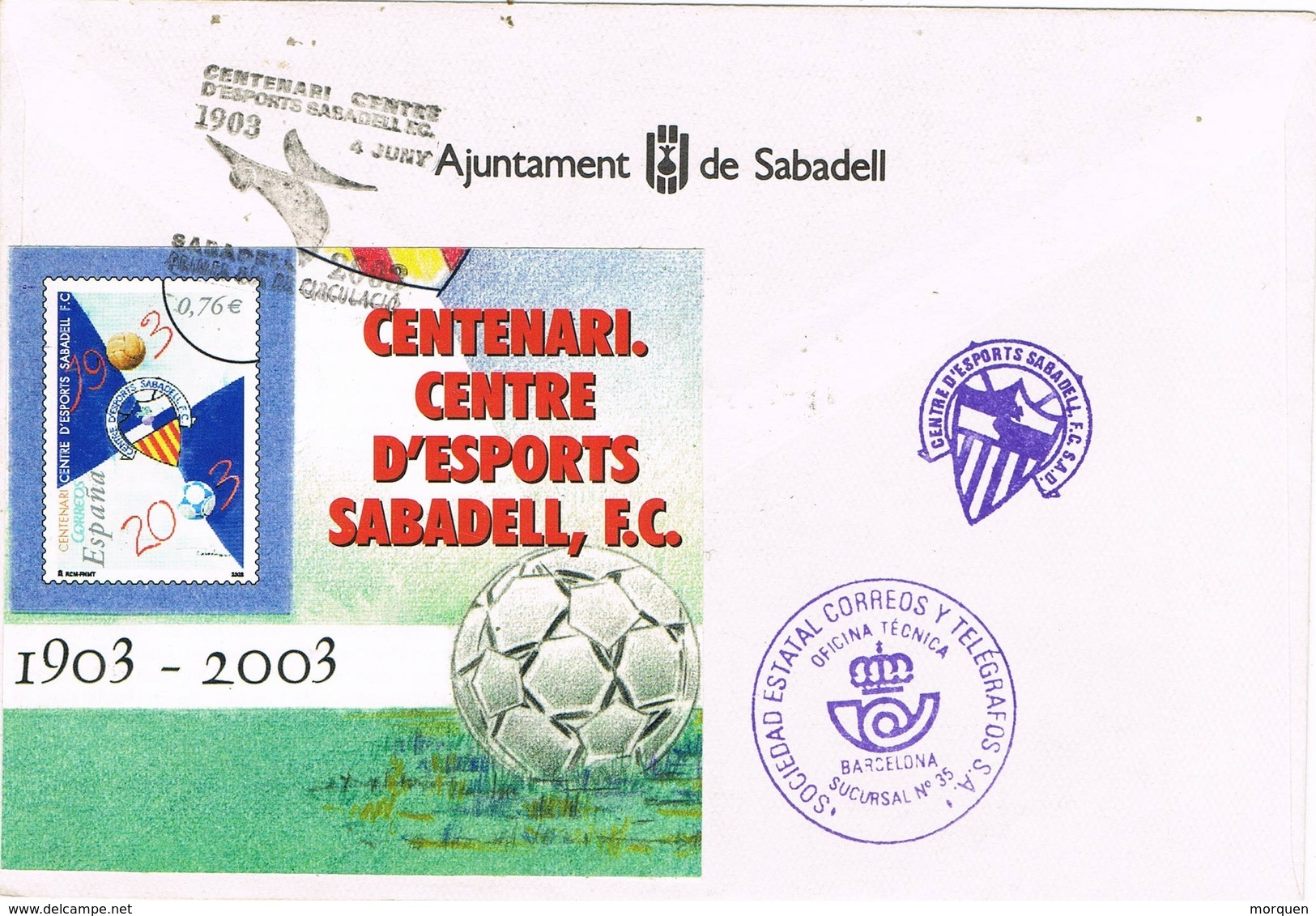 32143. Carta SABADELL (Barcelona) 2003. Deportes Estado Municipal, Sede Olimpica, Centenario Club - Cartas & Documentos