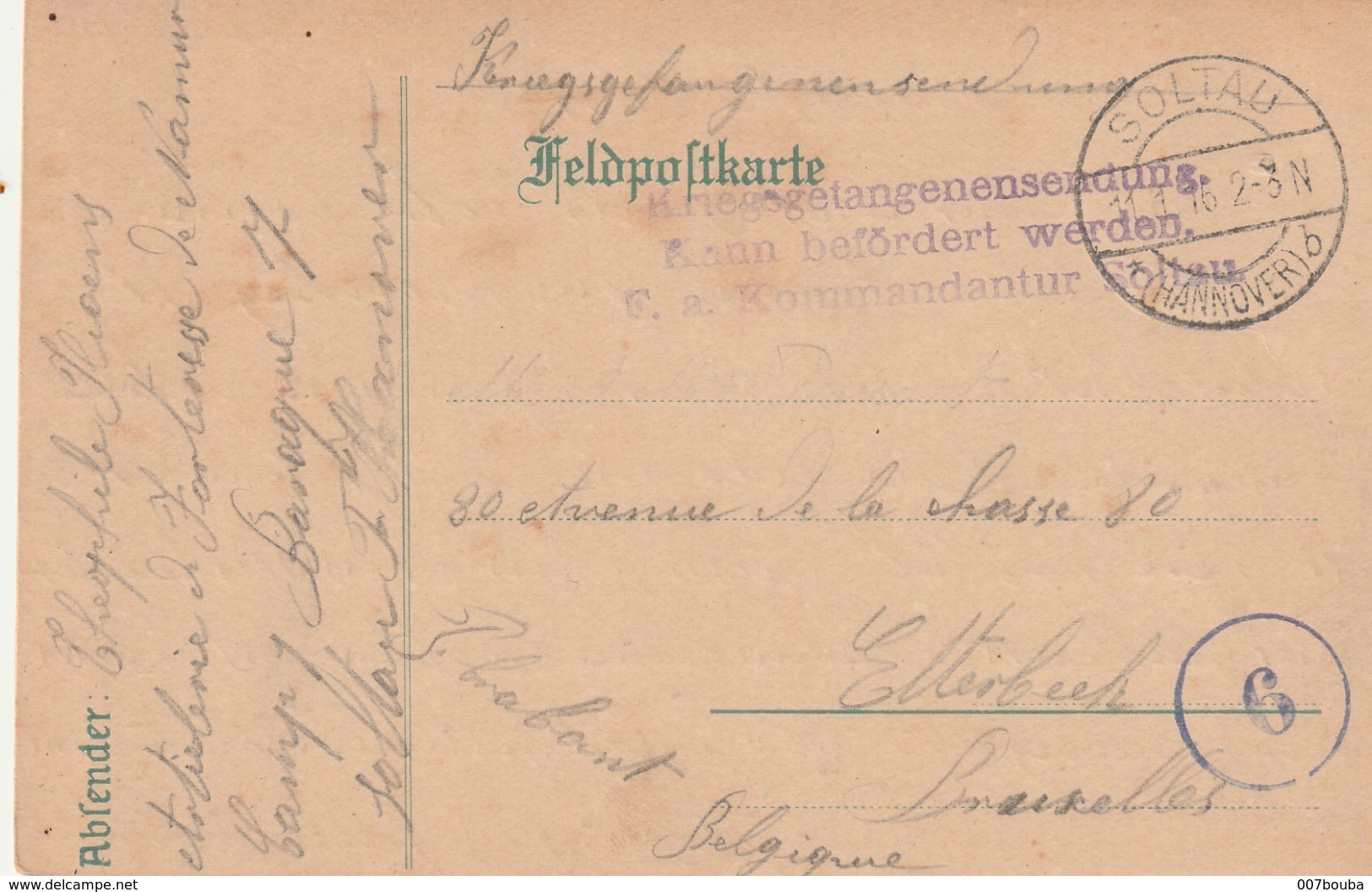 Correspondance De Soltau Vers Etterbeek - Théophile Iliaens - Artillerie Forteresse De Namur  ( 2 Cartes ) - Prisonniers