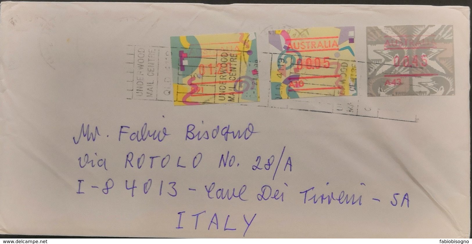 1999 Australia - Festive B91 01,20 Festive A10 00.05 Emu A43 00.45 ERROR NO LINE PRINT -  Used Stamps On Cover To Italy - Vignette [ATM]