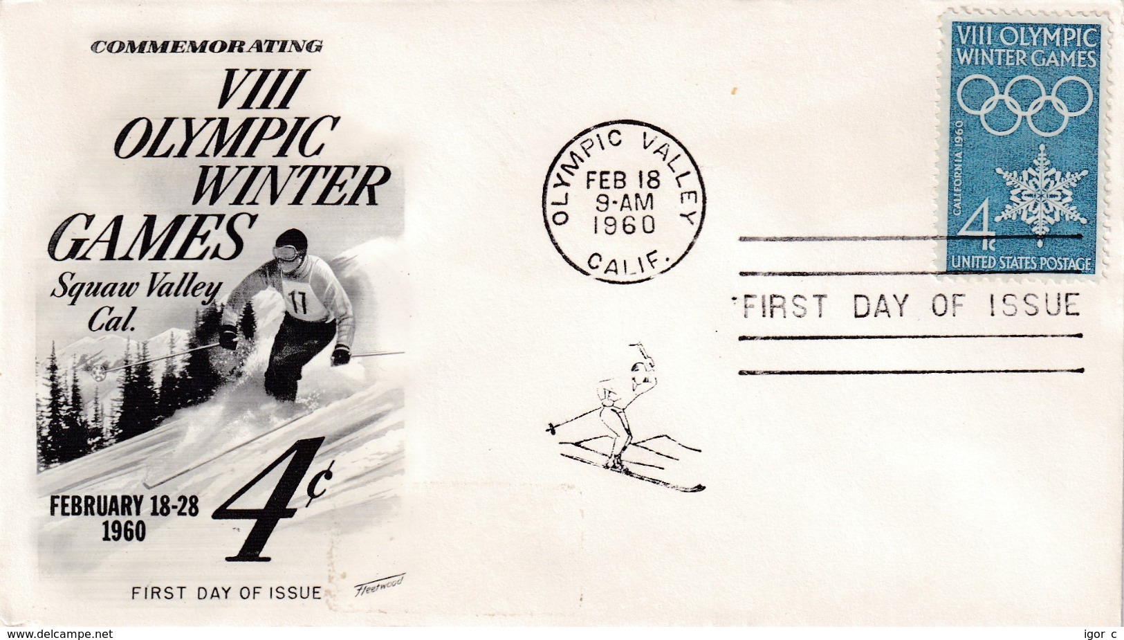 USA 1960 Cover; Winter Olympic Games Squaw Valley California; Alpine Skiing; Olympic Valley Cancellation - Winter 1960: Squaw Valley