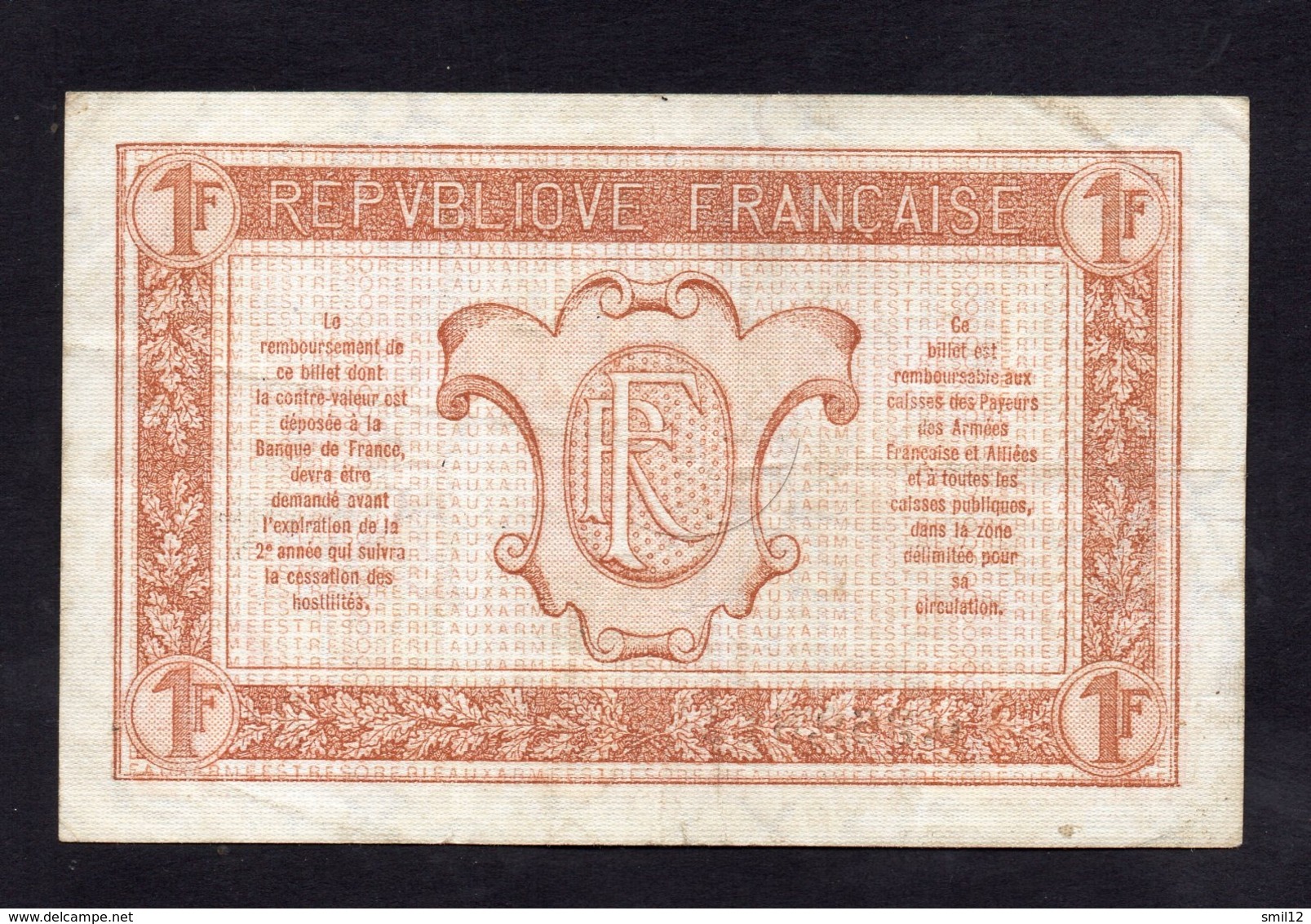 Trésorerie Aux Armées- 1 Franc - Série B - TTB+ - Cote 30€ - 1917-1919 Trésorerie Aux Armées