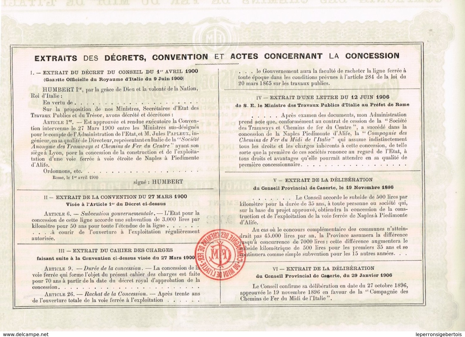 Titre Ancien - Compagnie Des Chemins De Fer Du Midi De L'Italie - Titre De 1905 - Spoorwegen En Trams