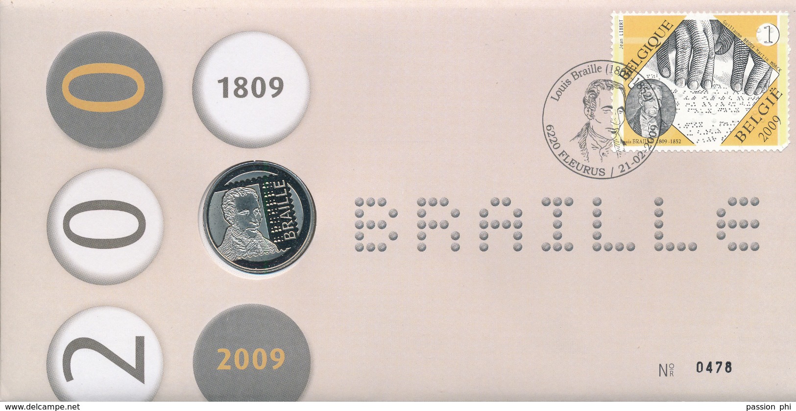 BELGIUM FDC COIN COVER BRAILLE - 2001-2010