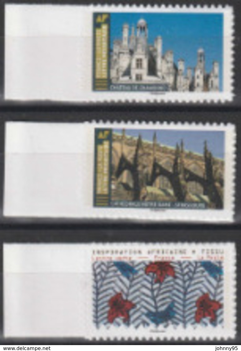 Année 2019 - N° 1660a - 1674a - 1675a - Tissu Africain - Chambord - Cathédrale De Strasbourg - Provenants De Feuille - Autres & Non Classés