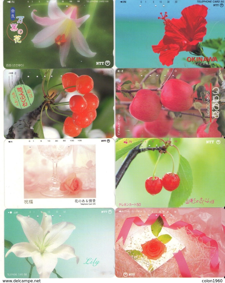 LOTE DE 8 TARJETAS TELEFONICAS DE JAPON. (FLORES - FLOWERS) (184) - Flores