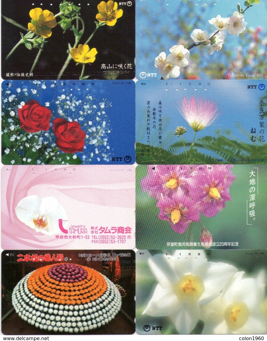 LOTE DE 8 TARJETAS TELEFONICAS DE JAPON. (FLORES - FLOWERS) (176) - Flores