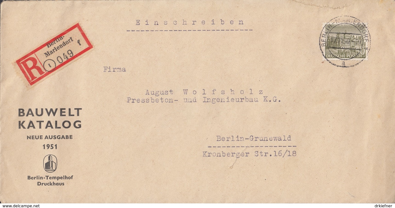 BERLIN 53 EF, Auf R-Orts-Brief Mit Stempel: Berlin Mariendorf 17.11.1950 - Lettres & Documents