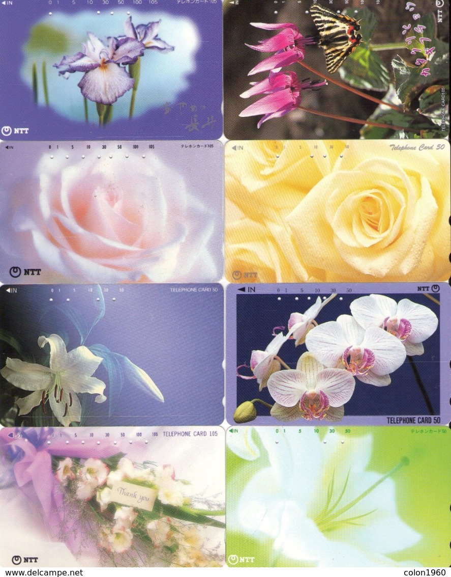 LOTE DE 8 TARJETAS TELEFONICAS DE JAPON. (FLORES - FLOWERS) (183) - Blumen